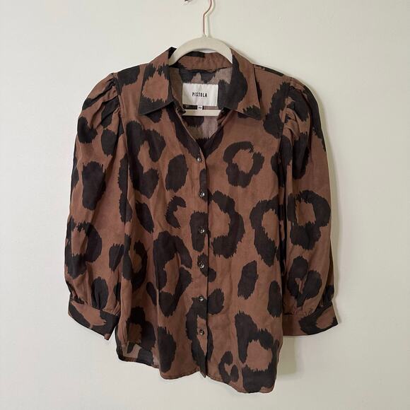 Pistola brown & black animal print button down top size XS - Picture 12 of 14